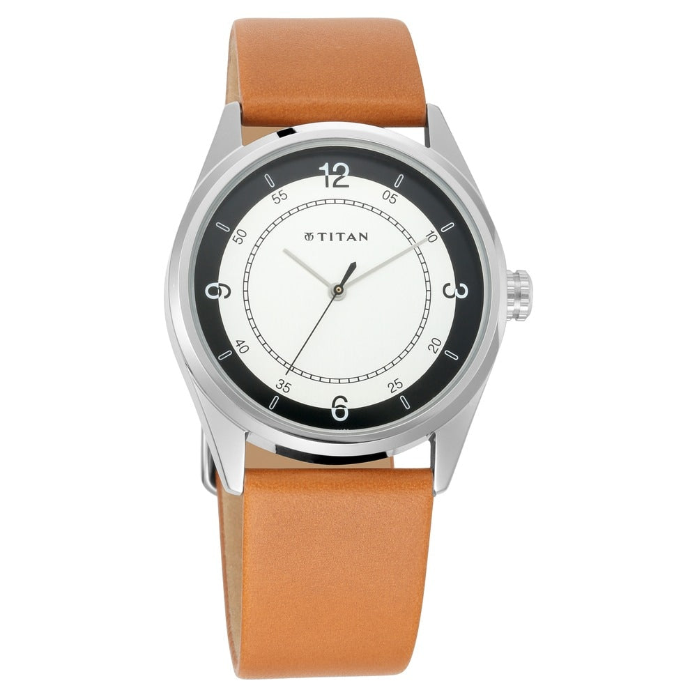 Titan Workwear Men's Watch White Dial, Leather Strap 1729SL03