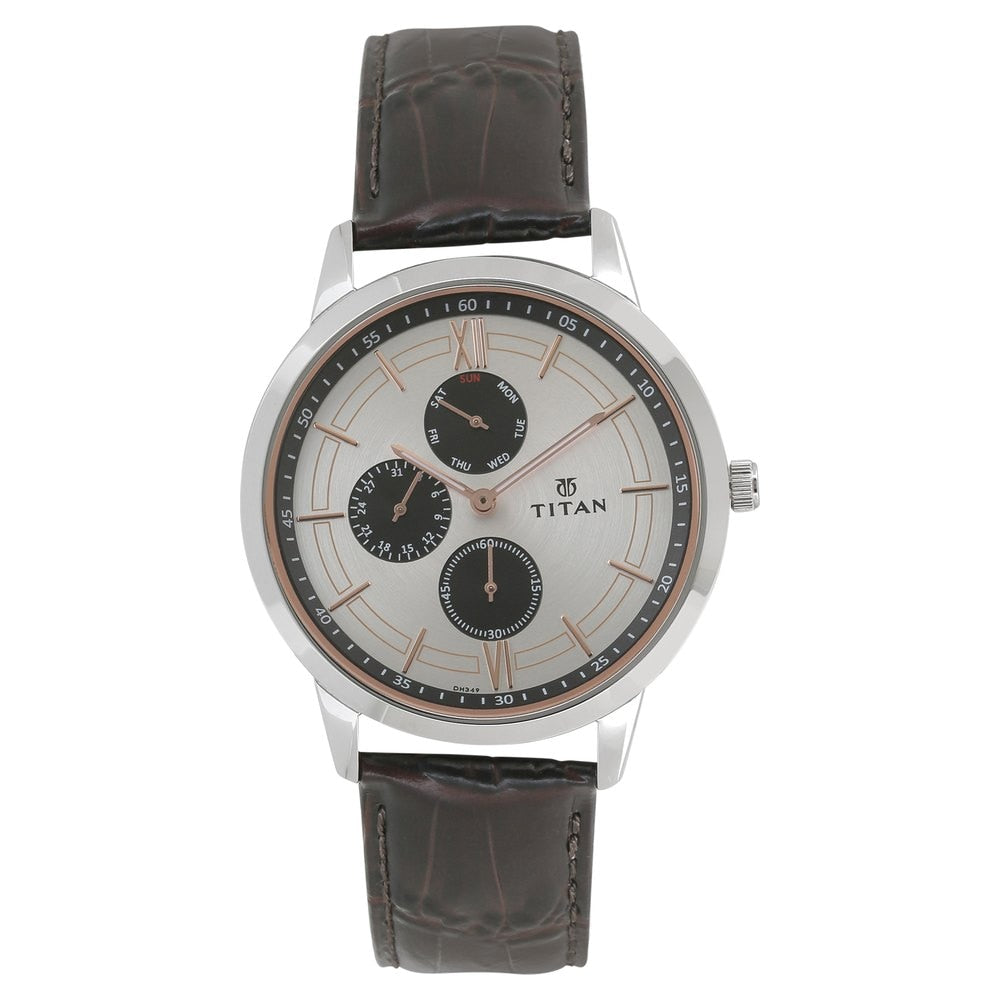 Titan Workwear Men's Watch White Dial, Leather Strap 1769SL04