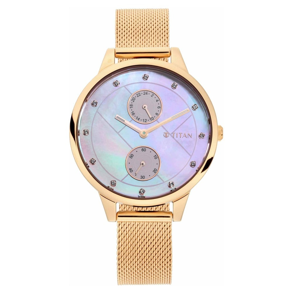 Titan Sparkle Women's Watch Pink Mother of Pearl Dial, Metal Strap 2617WM04