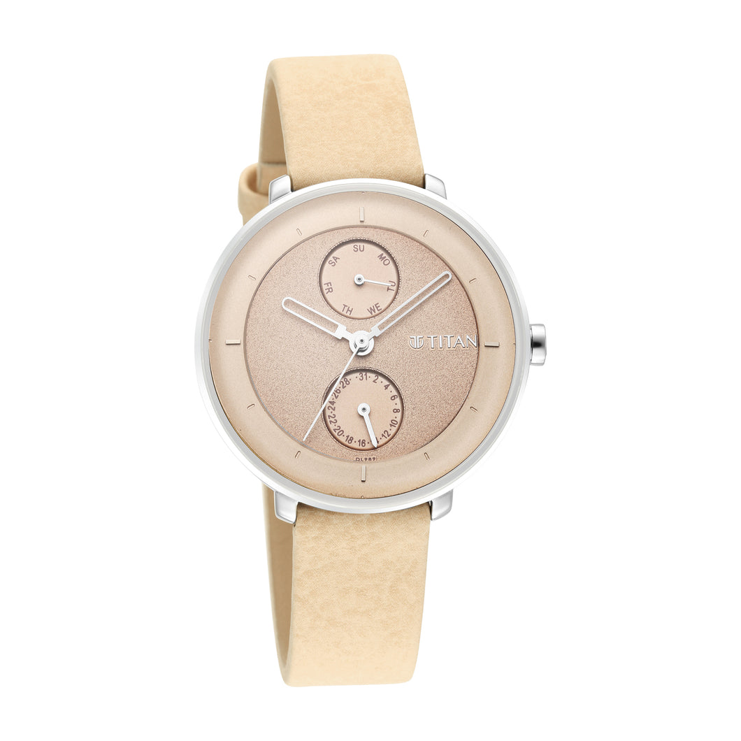 Titan Pastels Brown Dial Analog Watch for Women with Leather strap 2651SL05