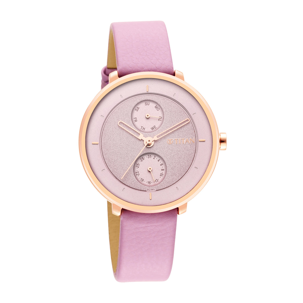 Titan Pastels Pink Dial Analog Watch for Women with Leather strap 2651WL04