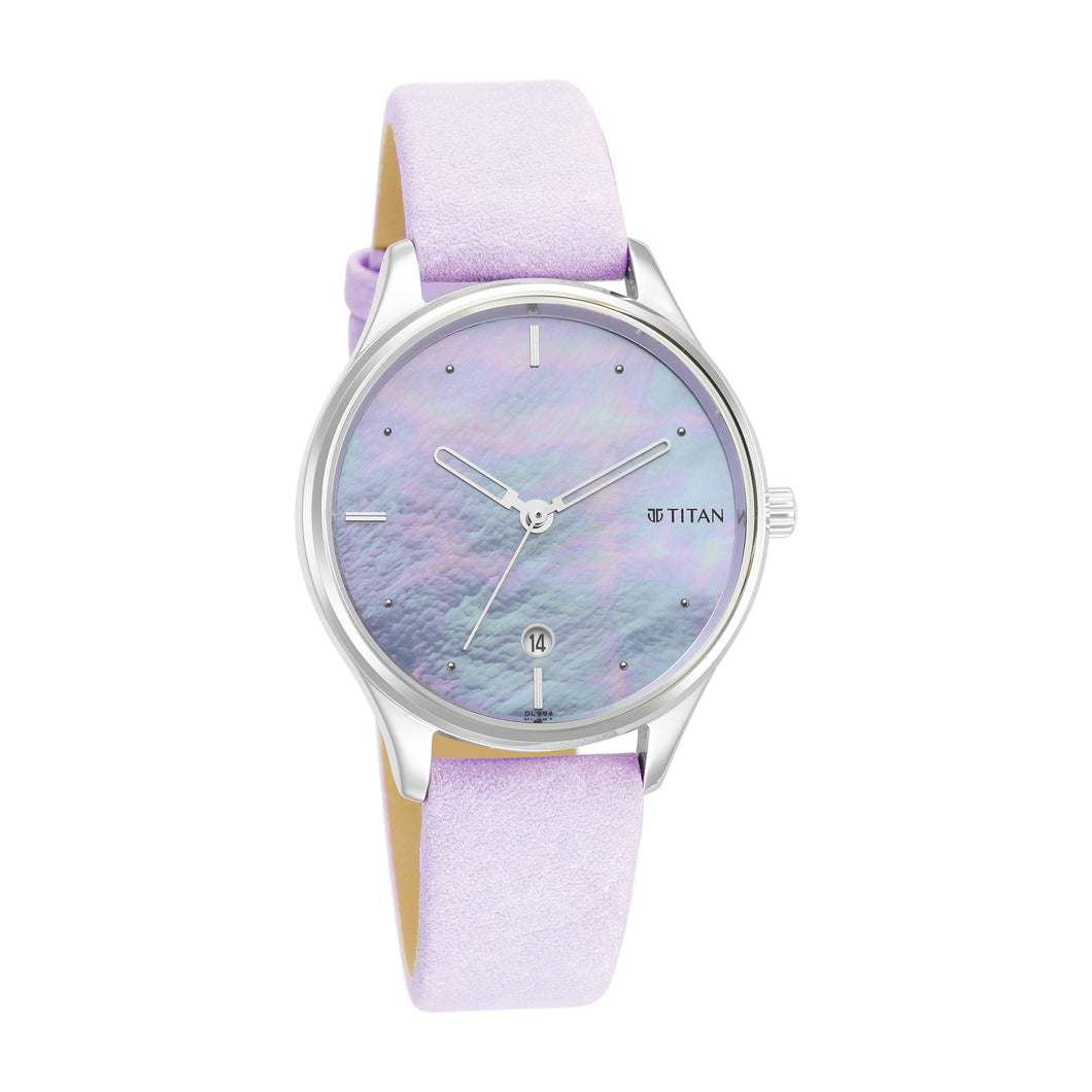Titan Pastels Purple Mother of Pearl Dial Analog Watch for Women with Leather strap 2670SL02