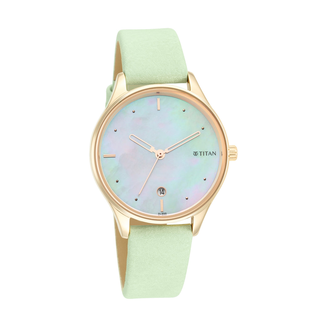 Titan Pastels White Mother of Pearl Dial Analog Watch for Women with Leather strap 2670WL04