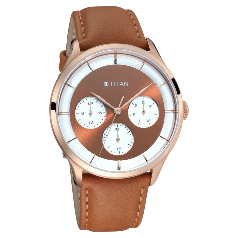 Titan Men's Watch Rose Gold Dial & Case Multifunction 90125WL02
