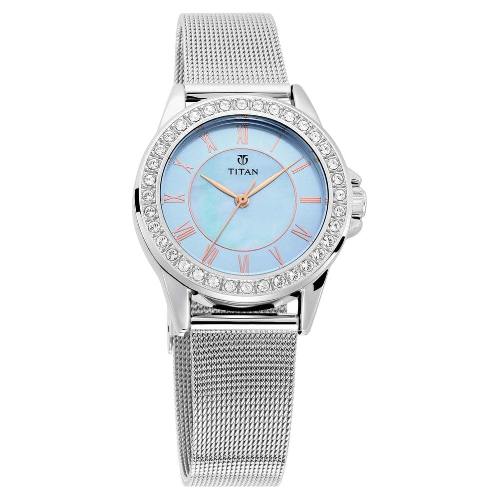 Titan Sparkle Blue Dial Analog Watch with Stainless Steel for Women - 9798SM04