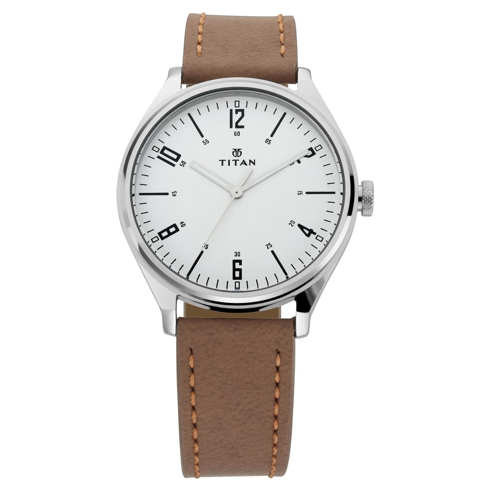 Titan Neo Workwear Women's Watch with Silver Dial & Tan Leather Strap 1802SL01