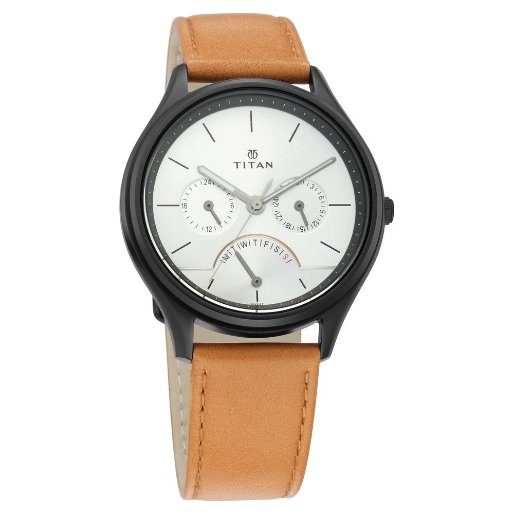 Titan Workwear  Men's Watch Silver Dial, Leather Strap 1803NL01