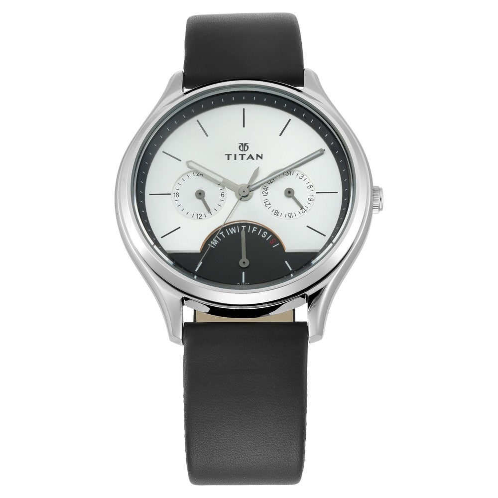 Titan Workwear Men's Watch Silver Dial, Leather Strap 1803SL01