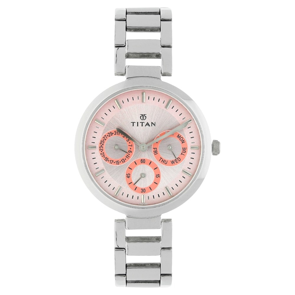 Titan Women's Watch Pink Dial, Stainless Steel Strap 2480SM05