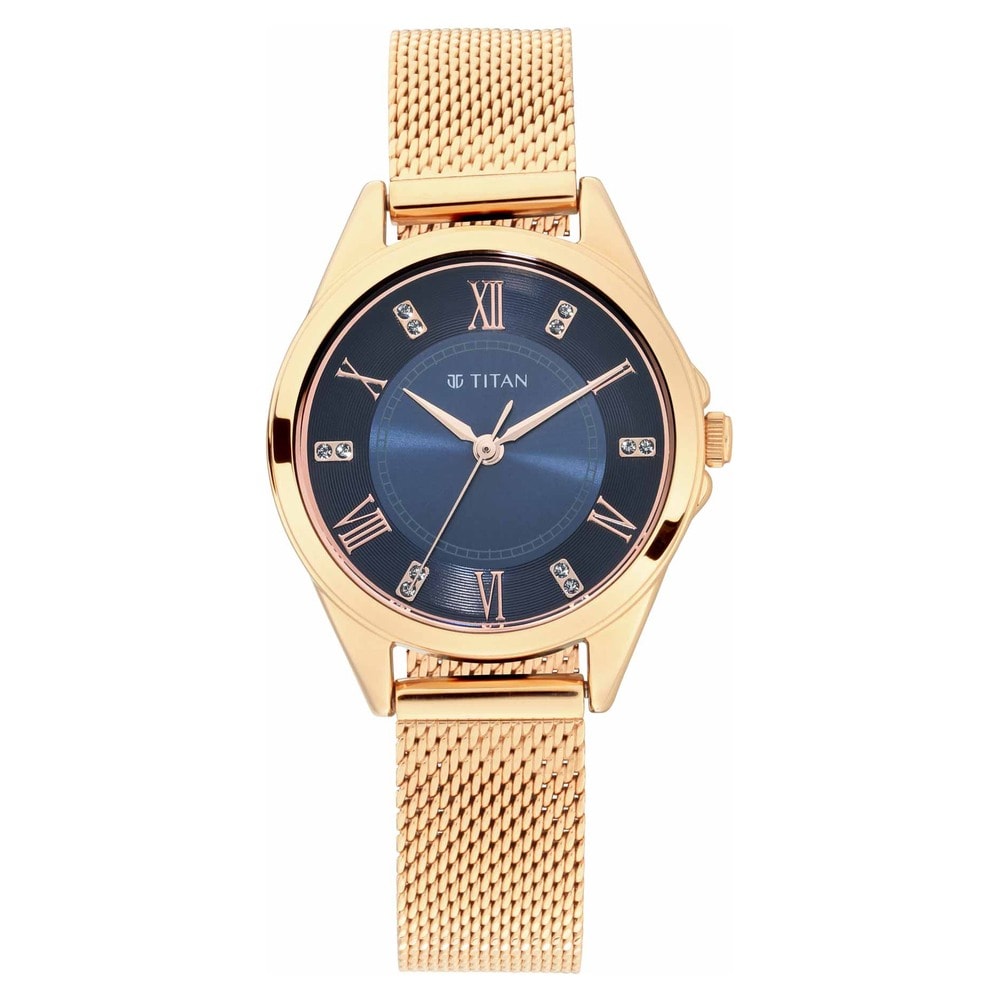 Titan Sparkle Women's Watch Blue Dial, Metal Strap 2565WM03