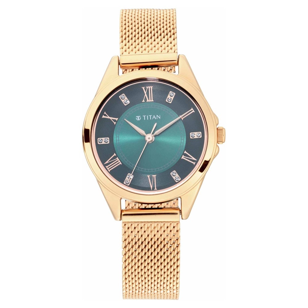 Titan Sparkle Women's Watch Green Dial, Metal Strap 2565WM04
