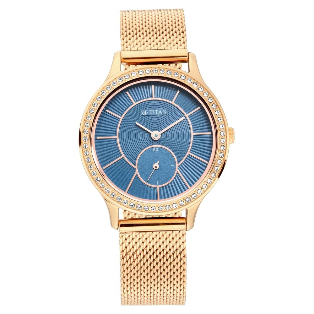 Titan Sparkle Women's Watch Blue Dial, Metal Strap 2634WM02