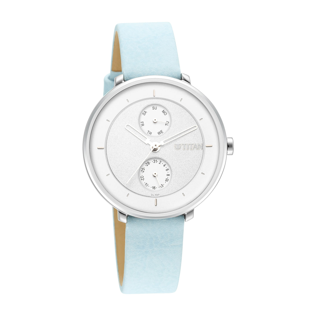 Titan Pastels White Dial Analog Watch for Women with Leather strap 2651SL04