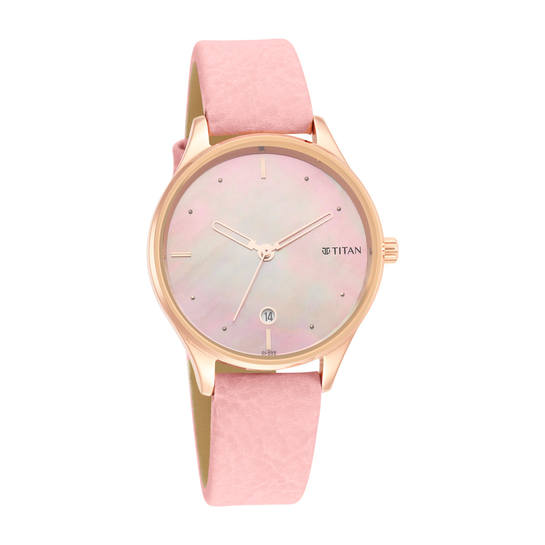 Titan Pastels Brown Mother of Pearl Dial Analog Watch for Women with Leather strap 2670WL02
