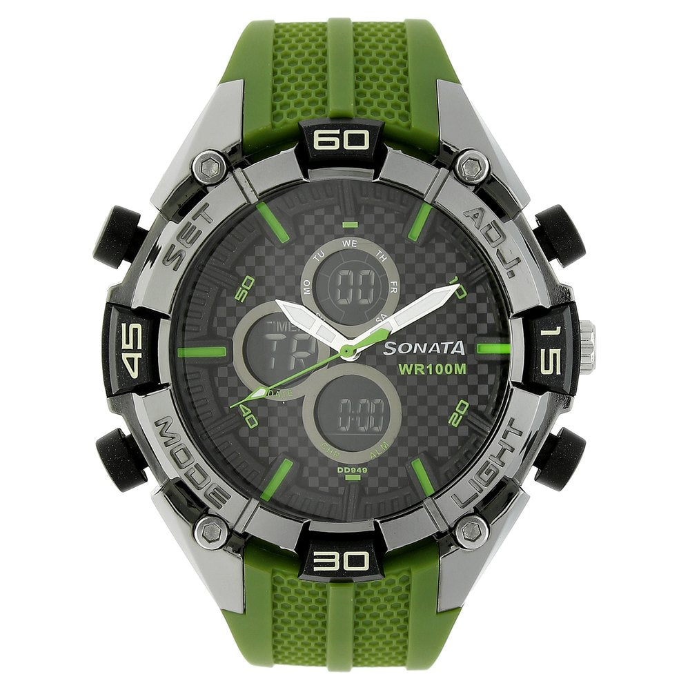 Titan Sonata Ocean Series Men's Watch with Green Plastic Strap 77028PP02
