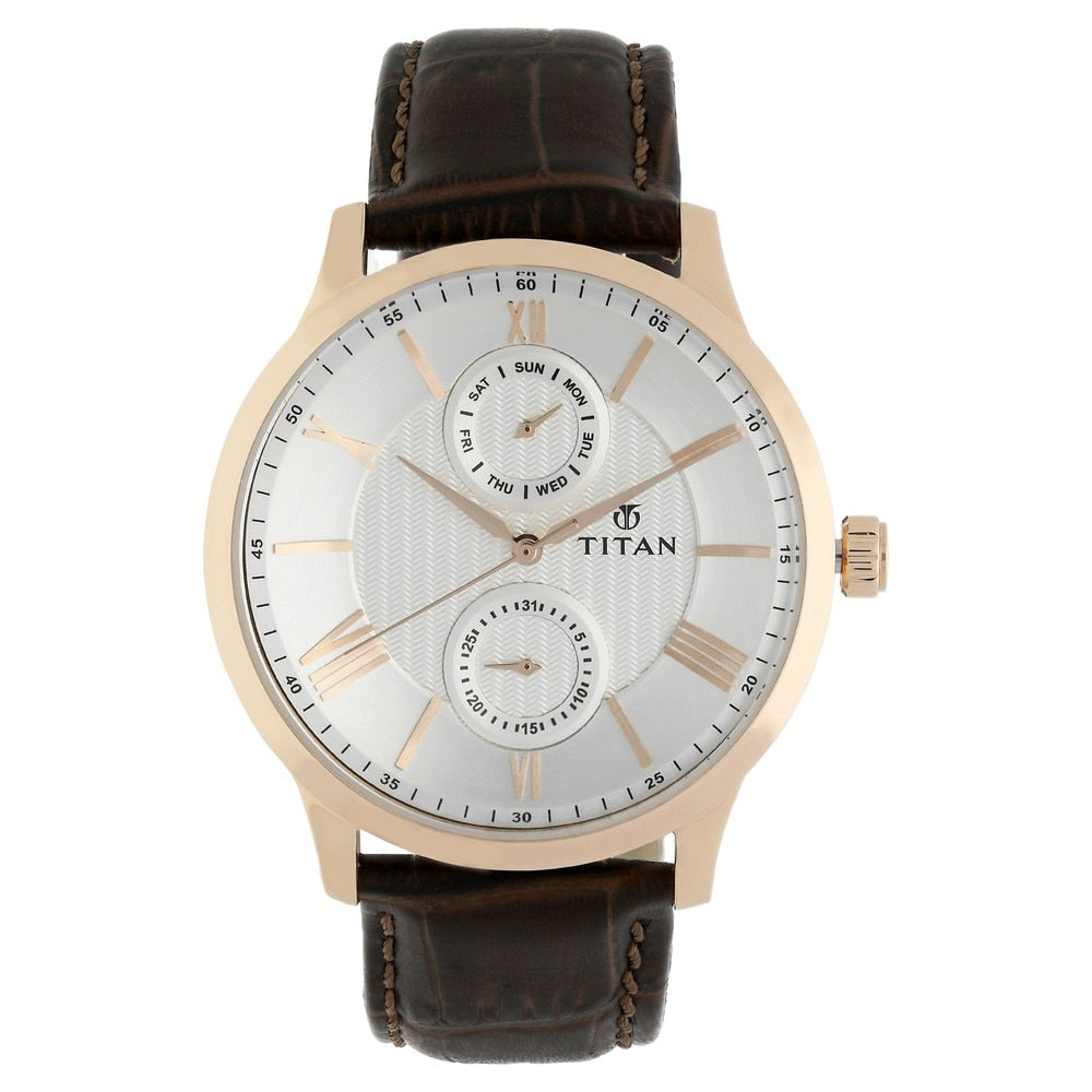 Titan On Trend Men's Watch White Dial, Leather Strap 90100WL01